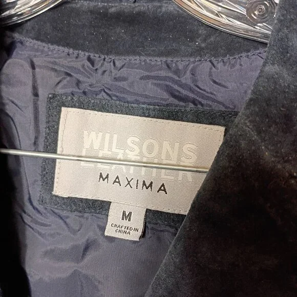 VTG Wilsons Leather Maxima Navy Blue Fringe Trench Coat Womens Medium Y2K 90s - Picture 4 of 7